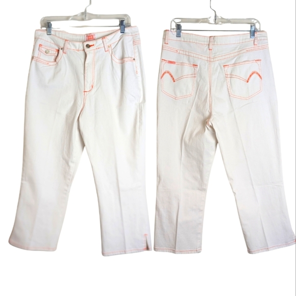 Y2K Crest Jeans White With Orange Stitching Size 15/ 16 - Picture 1 of 10